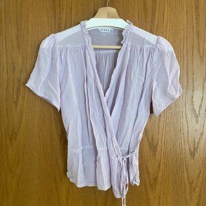 LACAUSA Lilac Sheer Wrap Top with Ruffle Collar, Size Medium